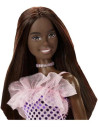 MTT7580_HJR94,Papusa Barbie Tinute Stralucitoare Bruneta Cu Rochita Mov