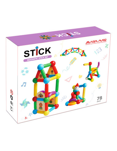 MPO-78,Set de constructie magnetic - STICK (78 piese)