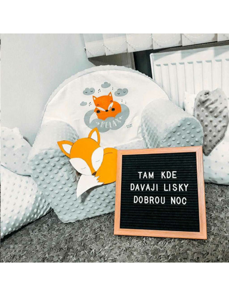 BN-37888,Fotoliu din burete pentru copii, Din tesatura minky, Fox, New Baby, 9 luni - 5 ani, Cu Husa detasabila, Gray