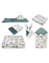 BN-6426972020138,MimiNu - Set pentru bebelusi, 6+1 piese, Cu paturica de infasat, Prosop, Paturica, Cearceaf 120x60 cm, Fata de