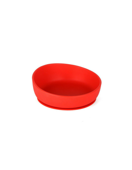 BN-CUP-30,Doidy - Bol inclinat cu ventuza, Din silicon, Fara BPA. Antialunecare, 3 luni+, Rosu