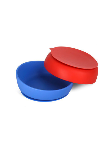 BN-CUP-30,Doidy - Bol inclinat cu ventuza, Din silicon, Fara BPA. Antialunecare, 3 luni+, Rosu