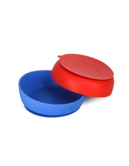 BN-CUP-30,Doidy - Bol inclinat cu ventuza, Din silicon, Fara BPA. Antialunecare, 3 luni+, Rosu