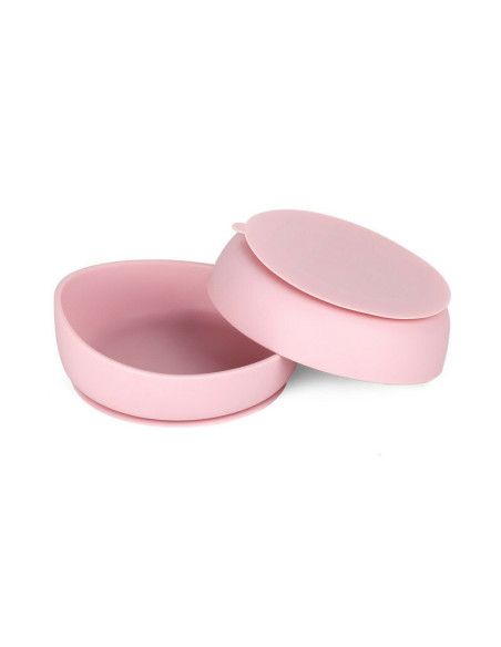 BN-CUP-302,Doidy - Bol inclinat cu ventuza, Din silicon, Fara BPA. Antialunecare, 3 luni+, Roz