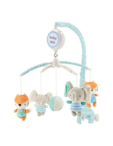 BN-49414,Carusel muzical pentru patut, Cu 5 jucarii din plus, Elephants and foxes, Baby Mix