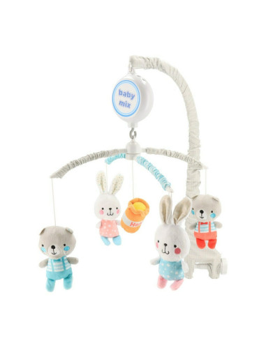 BN-49413,Carusel muzical pentru patut, Cu 5 jucarii din plus, Bears and rabbits, Baby Mix