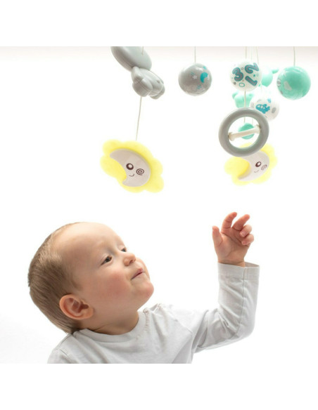 BN-42785,Carusel muzical pentru patut bebelusi, Cu proiectii, Cu melodii si sunete ale naturii, Cu 10 jucarii si ceas de jucarie