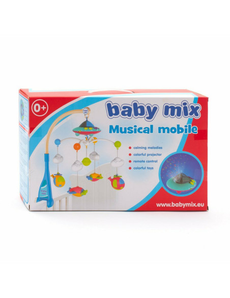 BN-38648,Carusel muzical pentru patut bebelusi, Cu proiectii, Cu 107 melodii si sunete ale naturii, Cu 4 jucarii, Baby Mix, Blue
