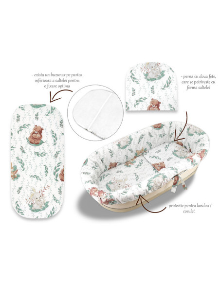 BN-6426972023160,MimiNu - Set pentru landou/cosulet, Cu protectie, saltea si pernuta, Din bumbac certificat Oeko Tex Standard 10 BN-6426972023160,MimiNu - Set pentru landou/cosulet, Cu protectie, saltea si pernuta, Din bumbac certificat Oeko Tex Standard 10