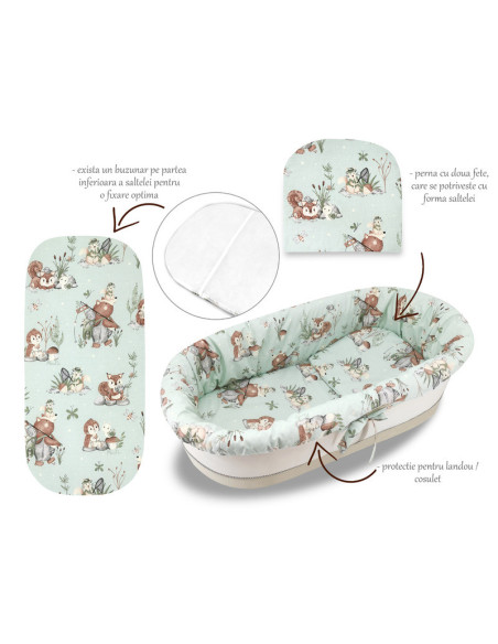 BN-6426972023191,MimiNu - Set pentru landou/cosulet, Cu protectie, saltea si pernuta, Din bumbac certificat Oeko Tex Standard 10