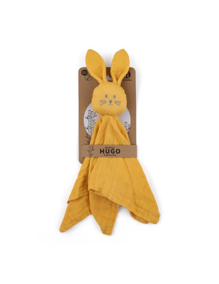 BN-416819,Petite&Mars - Jucarie interactiva, Iepurasul Hugo, Din muselina de bambus, Cu sunet, Conform standardului de securitat