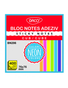 BN206,Bloc notes adeziv cub 400 file 76x76 6 cul DACO bn206