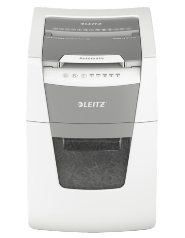 80110000,Distrugator automat documente Leitz IQ Small Office, 100 coli, P4, cross-cut (tip confeti), cos 34 litri, alb-gri, Leit