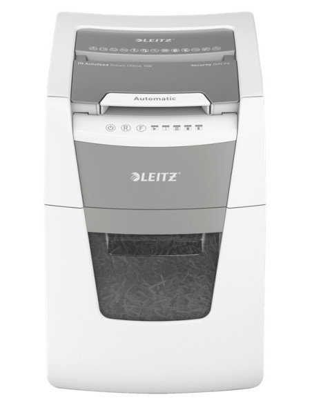 80110000,Distrugator automat documente Leitz IQ Small Office, 100 coli, P4, cross-cut (tip confeti), cos 34 litri, alb-gri, Leit