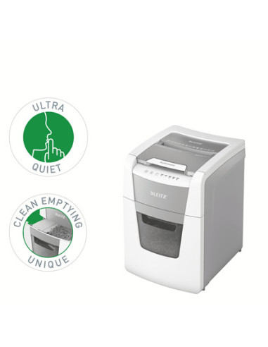 80110000,Distrugator automat documente Leitz IQ Small Office, 100 coli, P4, cross-cut (tip confeti), cos 34 litri, alb-gri, Leit