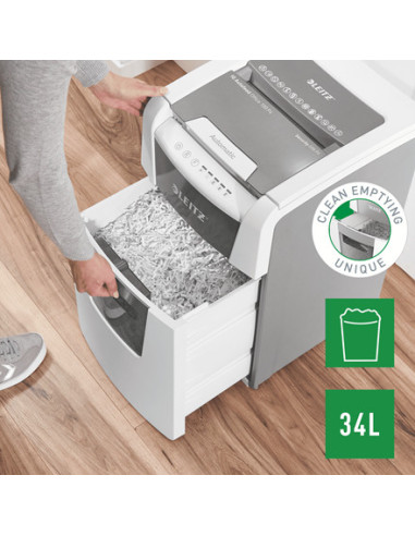 80110000,Distrugator automat documente Leitz IQ Small Office, 100 coli, P4, cross-cut (tip confeti), cos 34 litri, alb-gri, Leit