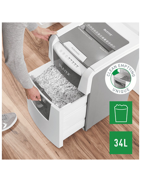 80110000,Distrugator automat documente Leitz IQ Small Office, 100 coli, P4, cross-cut (tip confeti), cos 34 litri, alb-gri, Leit