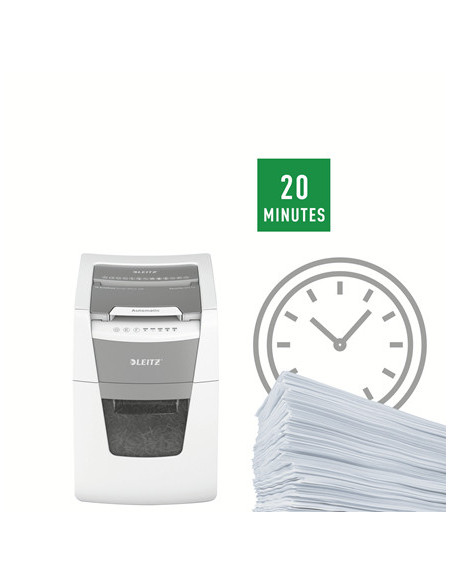 80110000,Distrugator automat documente Leitz IQ Small Office, 100 coli, P4, cross-cut (tip confeti), cos 34 litri, alb-gri, Leit