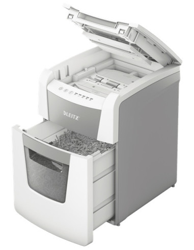 80110000,Distrugator automat documente Leitz IQ Small Office, 100 coli, P4, cross-cut (tip confeti), cos 34 litri, alb-gri, Leit