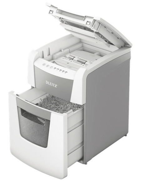 80110000,Distrugator automat documente Leitz IQ Small Office, 100 coli, P4, cross-cut (tip confeti), cos 34 litri, alb-gri, Leit