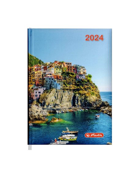 2024-9492920,Agenda datata Herlitz A5, 352 pagini, coperta buretata, Motiv cinque terre 2024