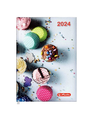 2024-9492960,Agenda datata Herlitz A5, 352 pagini, coperta buretata, Motiv muffins 2024