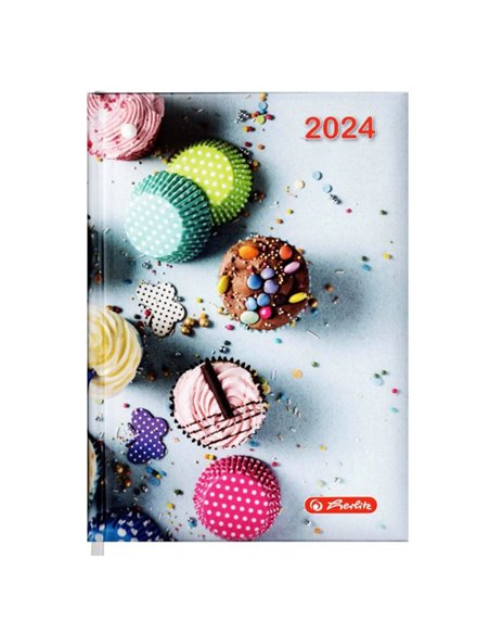 2024-9492960,Agenda datata Herlitz A5, 352 pagini, coperta buretata, Motiv muffins 2024