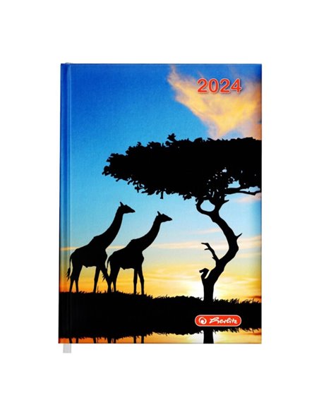 2024-9492900,Agenda datata Herlitz A5, 352 pagini, coperta buretata, Motiv safari 2024