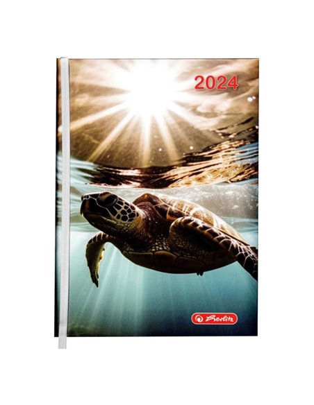 2024-9492930,Agenda datata Herlitz a5, 352 pagini, coperta buretata, Motiv turtle 2024