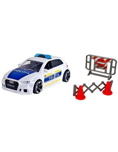 S203713016028,Masina de politie Dickie Toys Audi RS3 1:32 15 cm cu lumini, sunete si accesorii