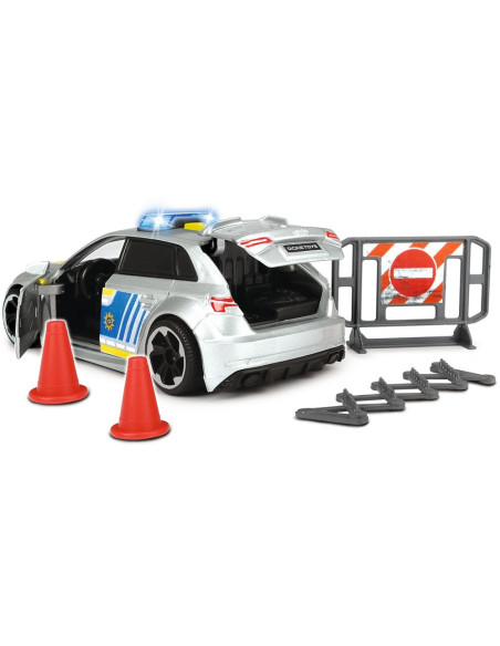 S203713016028,Masina de politie Dickie Toys Audi RS3 1:32 15 cm cu lumini, sunete si accesorii