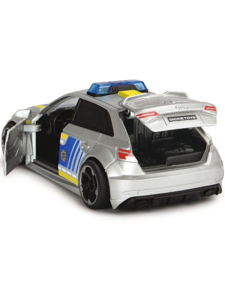 S203713016028,Masina de politie Dickie Toys Audi RS3 1:32 15 cm cu lumini, sunete si accesorii