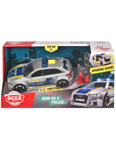 S203713016028,Masina de politie Dickie Toys Audi RS3 1:32 15 cm cu lumini, sunete si accesorii