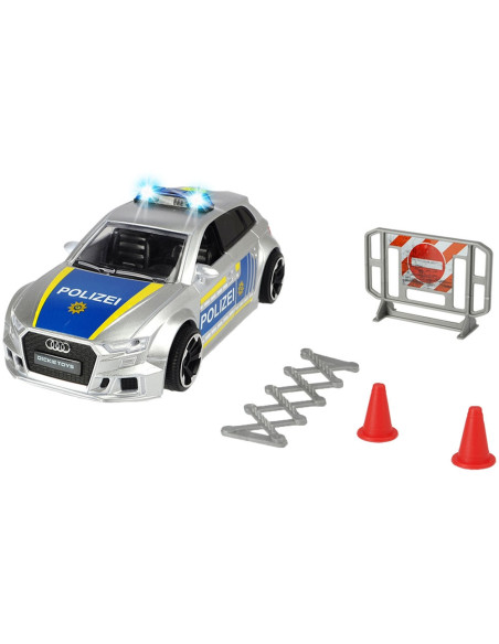 S203713016028,Masina de politie Dickie Toys Audi RS3 1:32 15 cm cu lumini, sunete si accesorii
