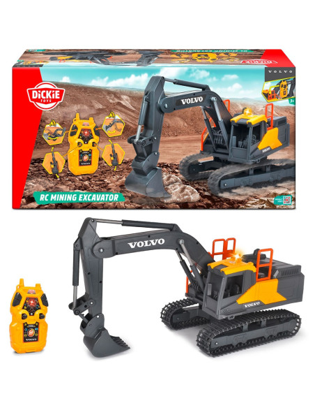 S203729018ONL,Excavator Dickie Toys Volvo Mining Excavator 60 cm cu telecomanda, lumini si sunete gri