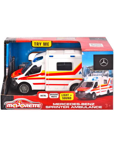 S213712001038,Masina ambulanta Majorette Mercedes-Benz Splinter cu lumini si sunete