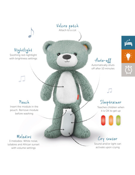ZA-BRODY-01,Ursuletul Brody Antrenor de Somn Muzical cu Lumina, Taupe, Zazu Kids