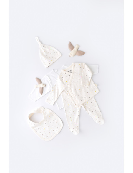 UP-BC-CSY5509,Set de 5 piese pentru nou nascut - 100% bumbac organic - Ecru cu buline, BabyCosy