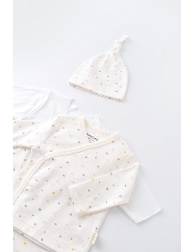 UP-BC-CSY5509,Set de 5 piese pentru nou nascut - 100% bumbac organic - Ecru cu buline, BabyCosy