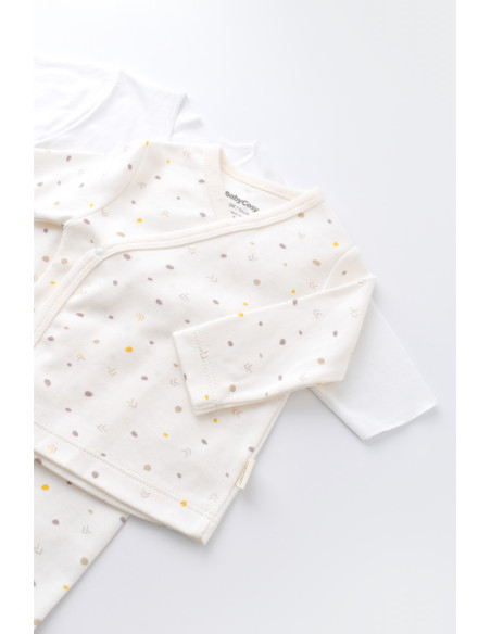 UP-BC-CSY5509,Set de 5 piese pentru nou nascut - 100% bumbac organic - Ecru cu buline, BabyCosy