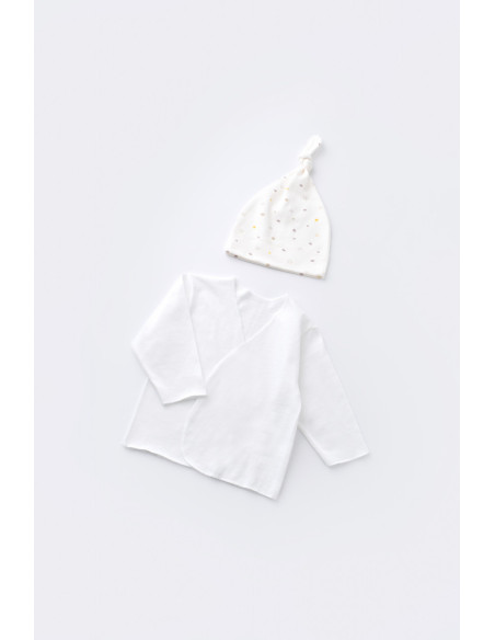 UP-BC-CSY5509,Set de 5 piese pentru nou nascut - 100% bumbac organic - Ecru cu buline, BabyCosy