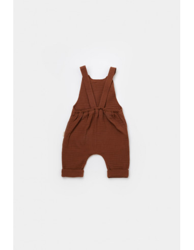 UP-BC-CSYM7010-3,Salopeta de vara cu buzunare din muselina, BabyCosy, 100% bumbac organic, caramiziu (Marime: 3-6 Luni)