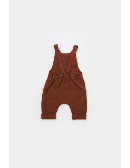 UP-BC-CSYM7010-3,Salopeta de vara cu buzunare din muselina, BabyCosy, 100% bumbac organic, caramiziu (Marime: 3-6 Luni)