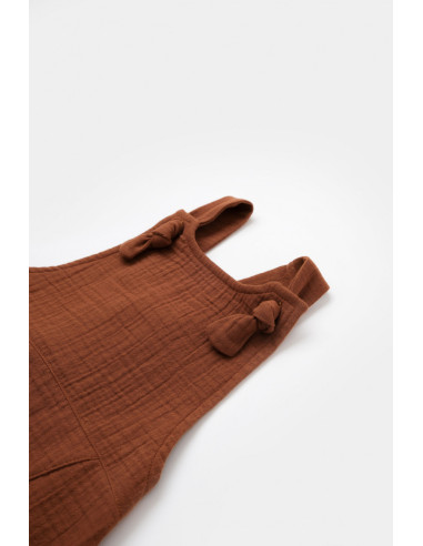 UP-BC-CSYM7010-3,Salopeta de vara cu buzunare din muselina, BabyCosy, 100% bumbac organic, caramiziu (Marime: 3-6 Luni)