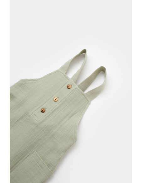 UP-BC-CSYM7011-6,Salopeta de vara cu buzunare din muselina, BabyCosy, 100% bumbac organic, verde (Marime: 6-9 luni)