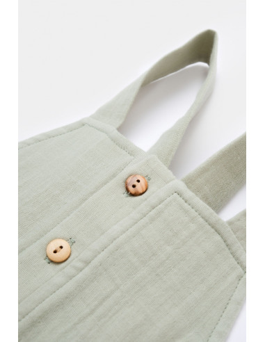 UP-BC-CSYM7011-6,Salopeta de vara cu buzunare din muselina, BabyCosy, 100% bumbac organic, verde (Marime: 6-9 luni)