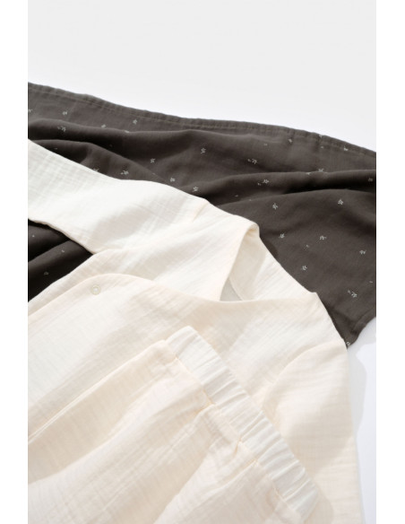 UP-BC-CSYM7012-9,Set bluzita petrecuta si pantaloni lungi din muselina, BabyCosy, 100% bumbac organic, Ecru (Marime: 9-12 luni)