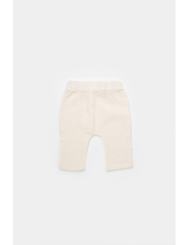 UP-BC-CSYM7012-9,Set bluzita petrecuta si pantaloni lungi din muselina, BabyCosy, 100% bumbac organic, Ecru (Marime: 9-12 luni)