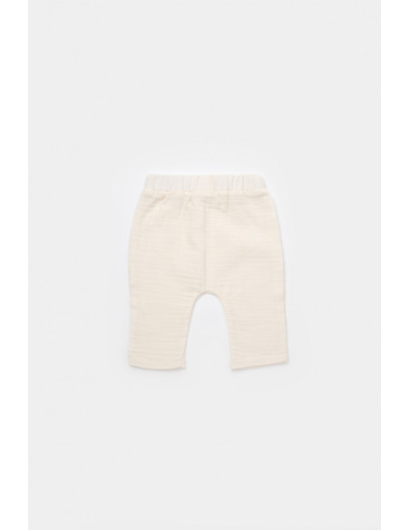 UP-BC-CSYM7012-9,Set bluzita petrecuta si pantaloni lungi din muselina, BabyCosy, 100% bumbac organic, Ecru (Marime: 9-12 luni)