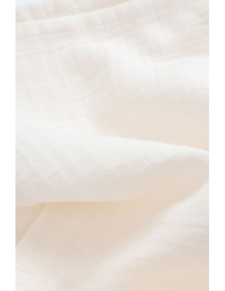 UP-BC-CSYM7012-9,Set bluzita petrecuta si pantaloni lungi din muselina, BabyCosy, 100% bumbac organic, Ecru (Marime: 9-12 luni)